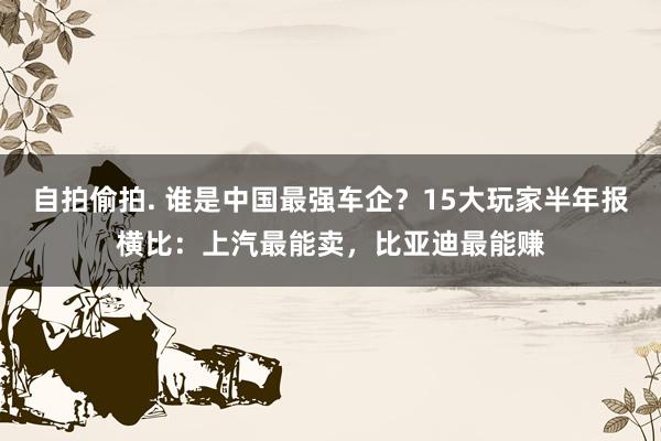 自拍偷拍. 谁是中国最强车企？15大玩家半年报横比：上汽最能卖，比亚迪最能赚